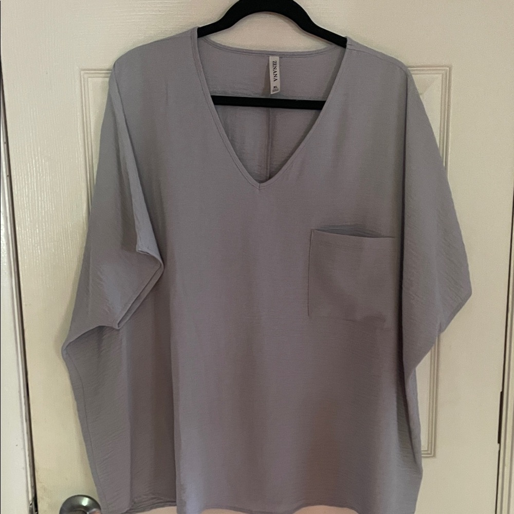 Zenana Outfitters Light Gray V-Neck Blouse